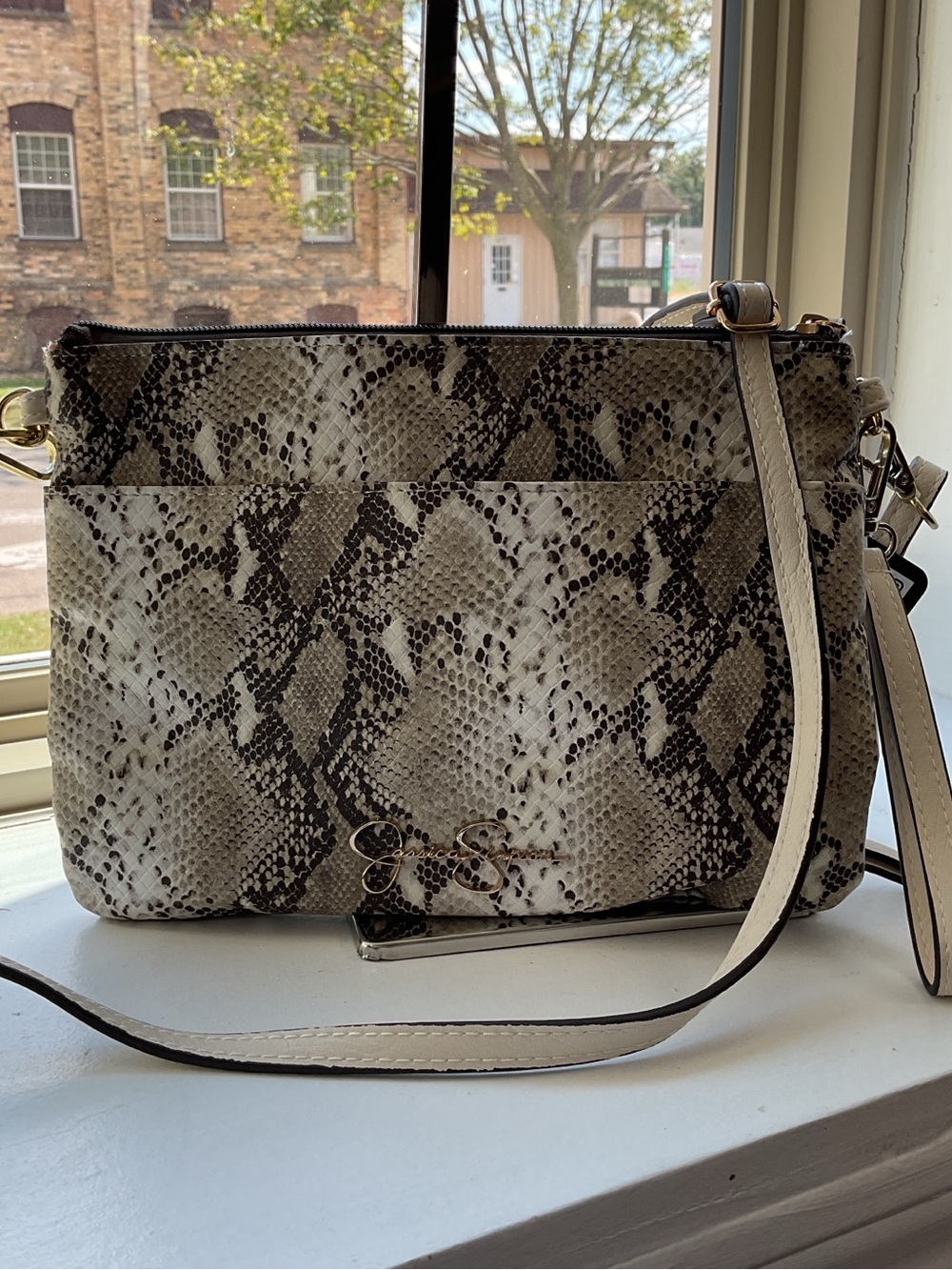 Jessica Simpson Neutral Python-Print Crossbody Bag - Picture 2 of 5
